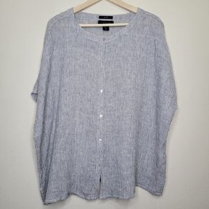 Tahari 100% Linen Boho Lagenlook Oversized Dolman Button Down Top, Size M